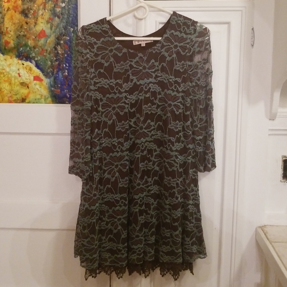 Brown and teal lace dress
